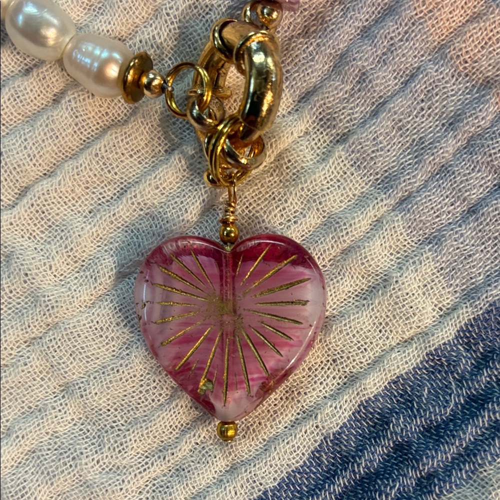 Colorful Beaded Necklace with Heart Pendant